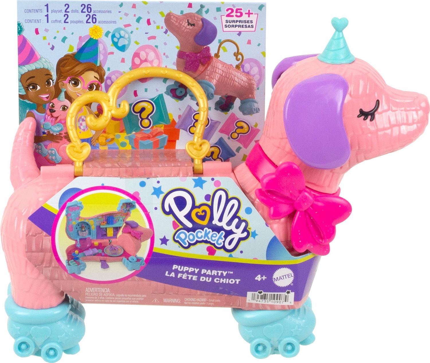 Polly Pocket Puppy Party Large Compact 2-in-1 Playset with 2 Dolls & Birthday Accessories