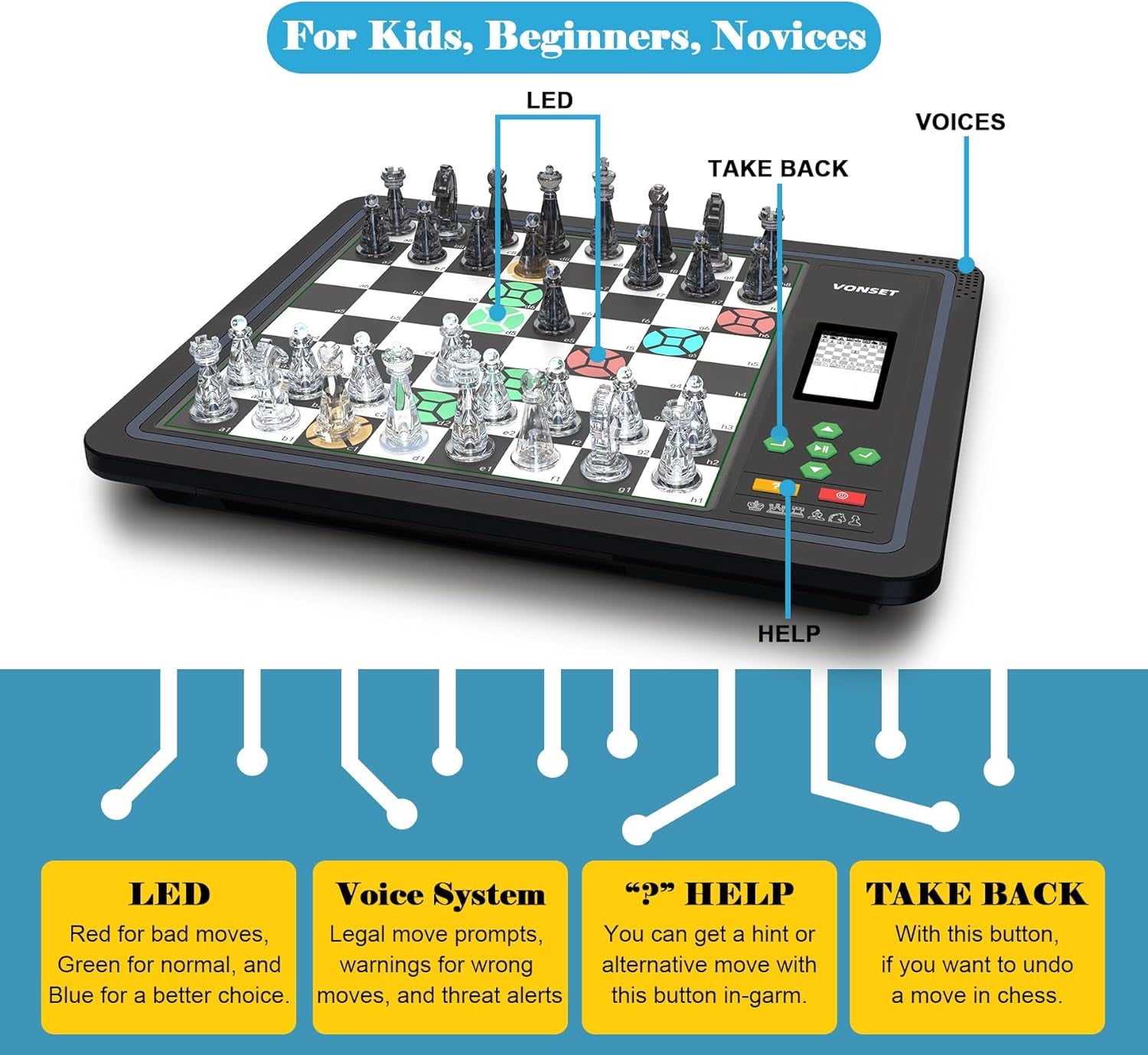 Vonset L6 chess computer Electronic Chess Set Computer Chess Board Game Chess Sets for Beginners and Improving Players