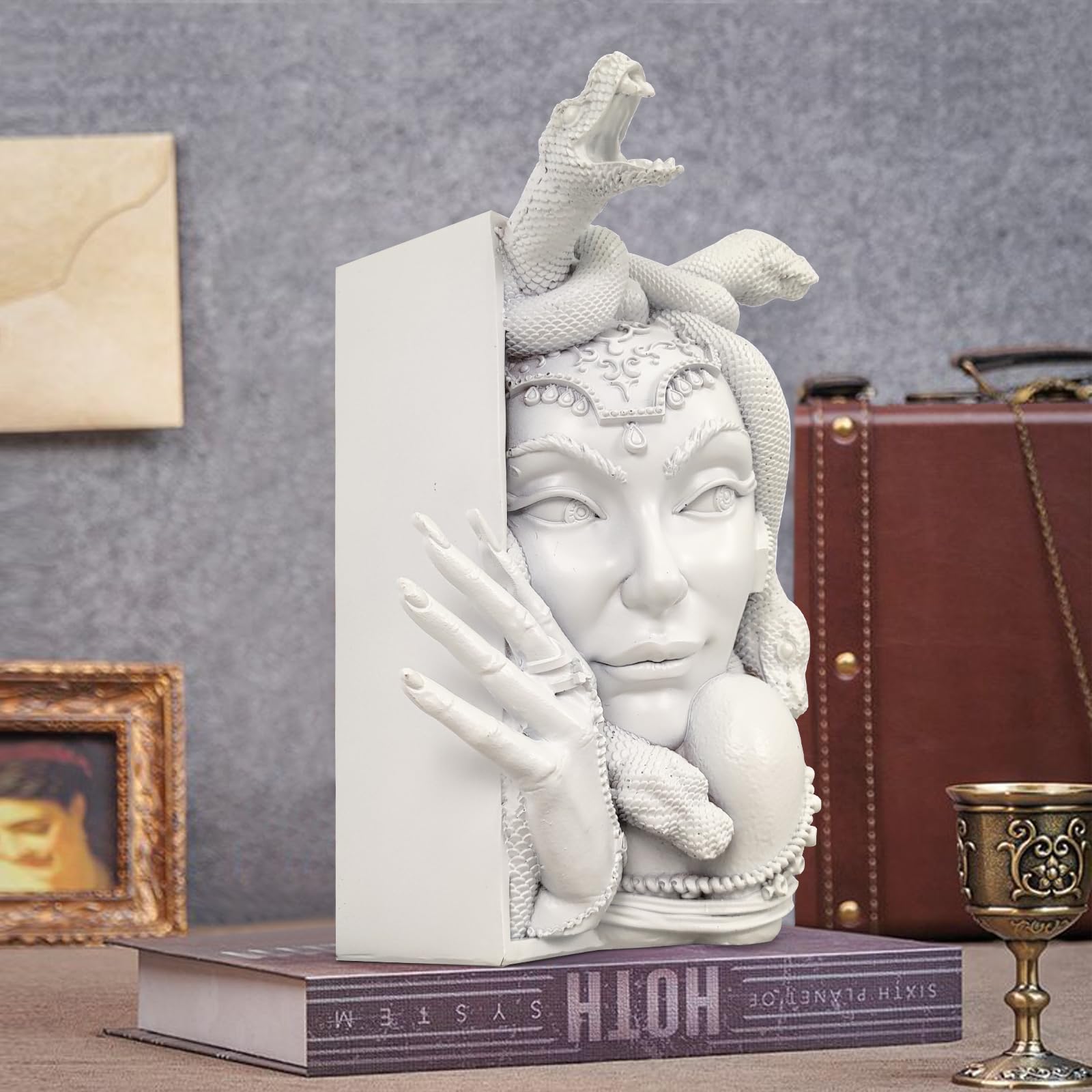 Medusa Statue Bookends, Decorative Plastic Sculpture for