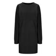 thumbnail image 5 of Early Access Deals Women Plus Size Dresses Women's Solid Color Long Sleeve Neck Slim Slit Dress Long Sleeve Round-Neck Dress Black, S, 5 of 8