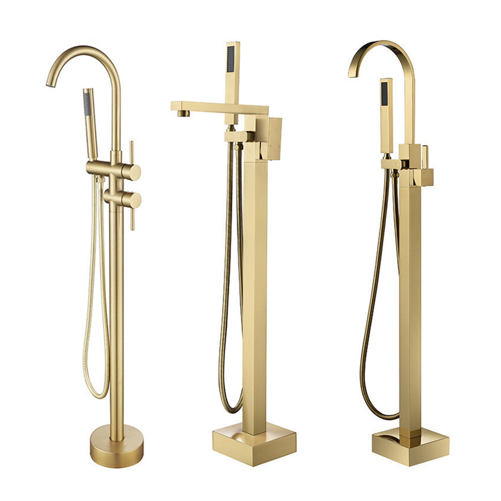 Bathroom Bathtub Faucet + Handheld Shower Free Standing Brushed Gold Luxury BathTub Mixer Taps Floor Mounted