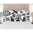 thumbnail image 1 of Prehistoric Headboard, Dancing Shaman Eagle Sun Snake Cave Drawing Tribal Folk Theme, Upholstered Decorative Metal Bed Headboard with Memory Foam, Full Size, Black White, by Ambesonne, 1 of 4