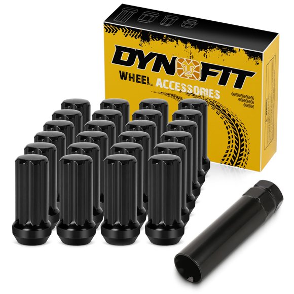 Dynofit Écrous à Boulons Cannelés M14x1.5 Noirs - Siège Conique Bombé Compatible avec Chevy GMC Ford Cadillac Lincoln et Plus Roues à 6 Boulons / Comprend 1 Pcs