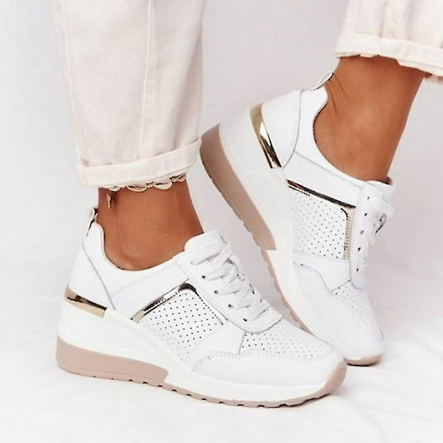 Chaussures de Sport à Lacets Compensées pour Femmes Vulcanisées Décontractées Confortables