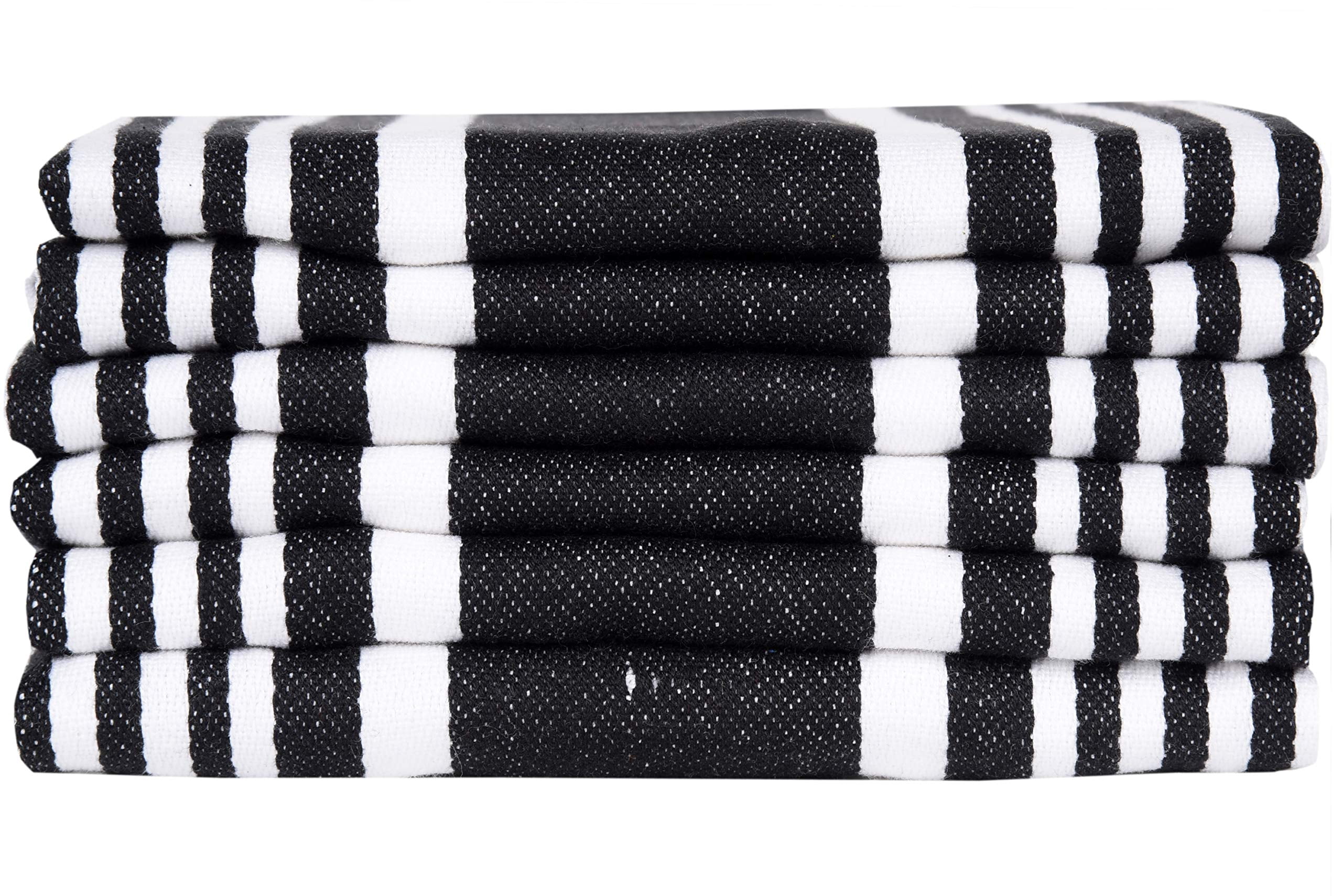 Urban Villa Kitchen Towels 100% Cotton Pack of 6, Highly Absorbent Quick Drying Super Soft Premium Dish Towels for Kitchen with Hanging Loop Hand & Tea Towels - 20x30 Inch, (Black & White, Striped)