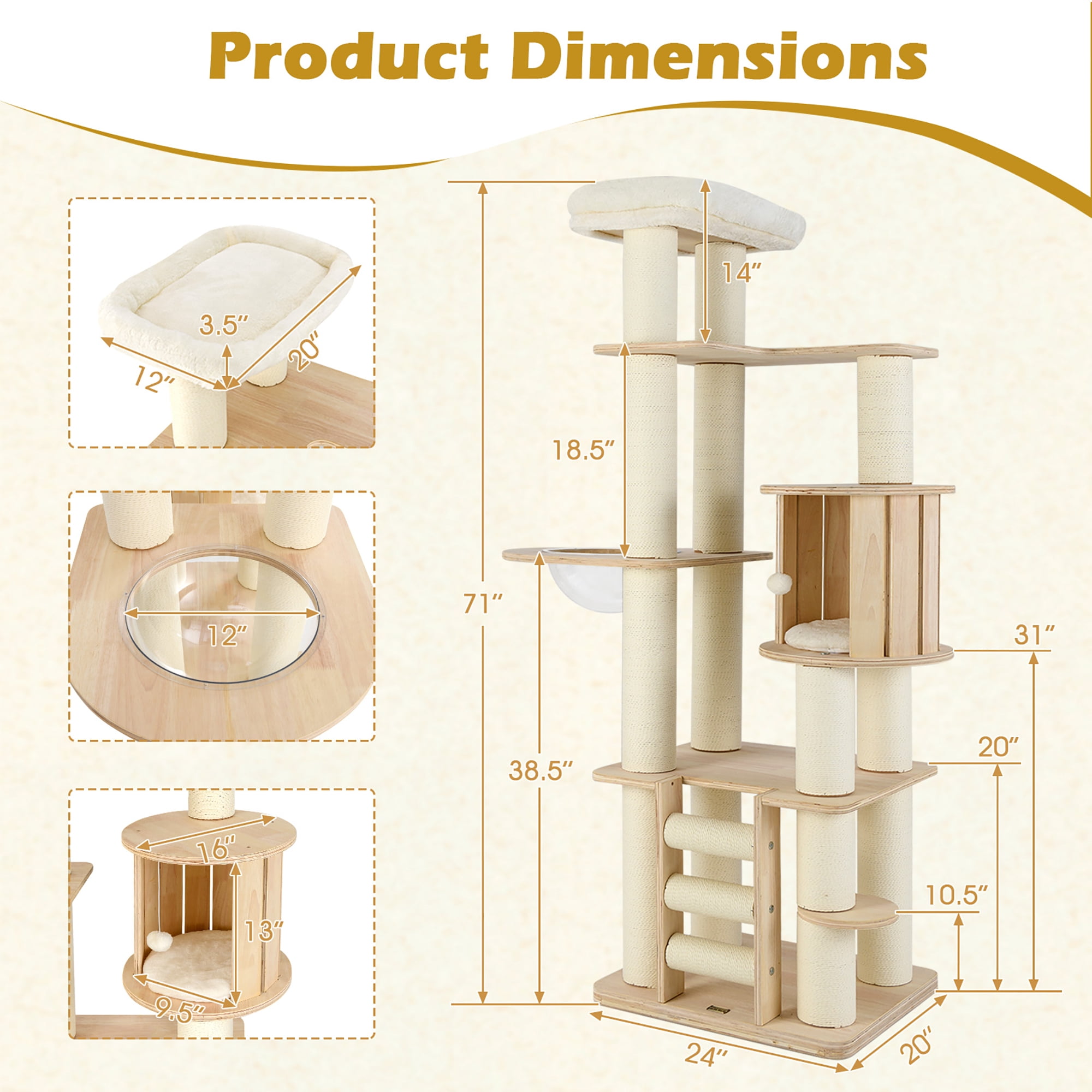 Gymax 71'' Tall Cat Tree w/Cozy Perch Condo Space Capsule 4.6'' Scratching Posts