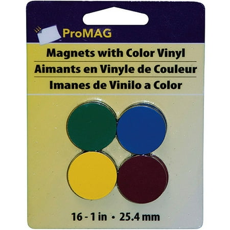 - ProMag Round Magnets with Colored Vinyl, Assorted Colors, 1