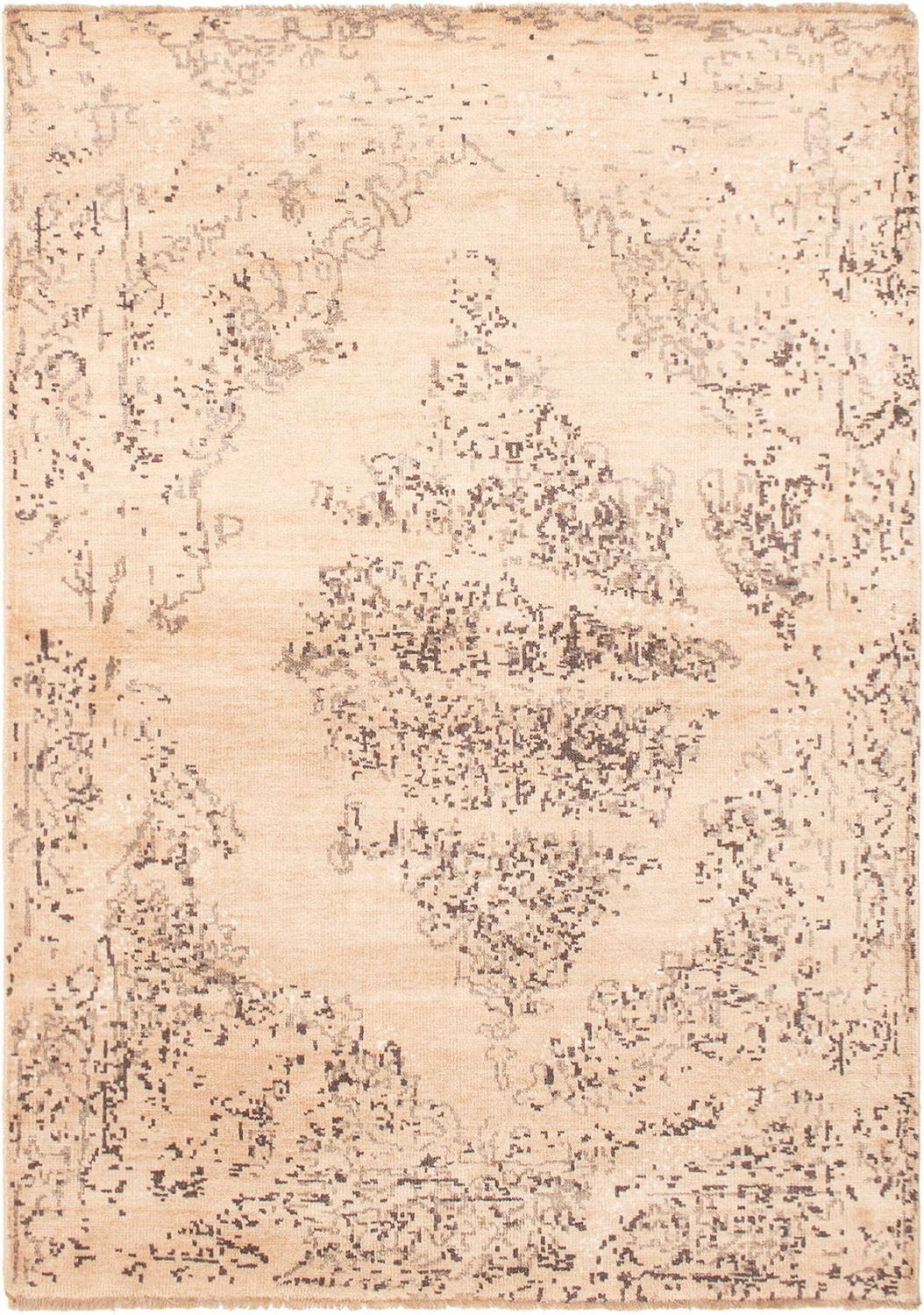 ECARPETGALLERY 5'4" x 7'3" Transitional Finest Oushak Hand-knotted Area Rug for Living Room, Dining Room and Bedroom in Ivory