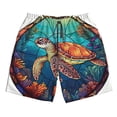 thumbnail image 3 of Uemuo Sea Turtle in Coral Pattern Men's Swim Trunks Hawaiian Beach Bathing Suit Swimsuits Beach Quick-Dry Shorts with Pockets-Large, 3 of 9