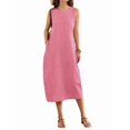 thumbnail image 3 of Women's Dresses Long Sundresses Plaid Striped Pockets Maxi Dress for Summer Casual Beach Vacation Red XL, 3 of 9