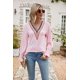 thumbnail image 4 of Camiseta holgada de manga larga con escote en V y encaje para mujer, con aberturas acampanadas, de color liso, para otoño (XXL, amarillo), M, rosa, 4 of 5