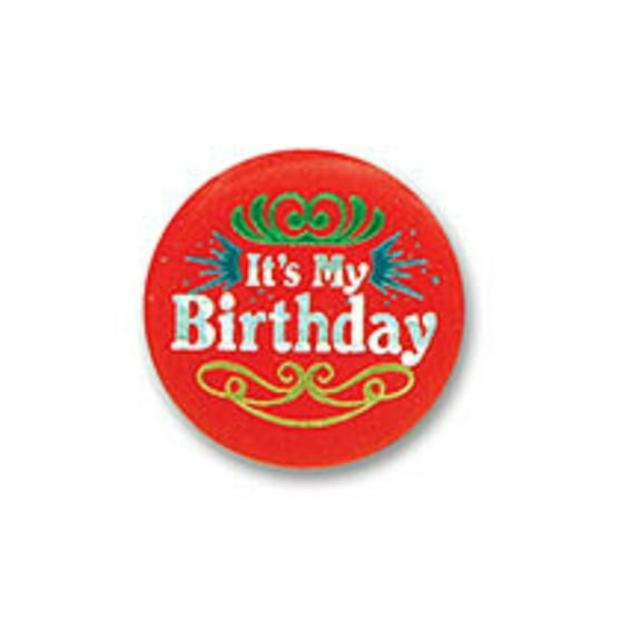 Beistle Pack of 6 Birthday Themed "It's My Birthday" Red Satin Button Costume Accessories
