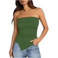 thumbnail image 3 of Craaazy Women's Solid Color Summer Ribbed Tube Tops Strapless Ruched Bodycon Asymmetrical Hem Tops for Daily Wear, Casual Party, 3 of 8