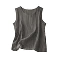 thumbnail image 2 of Qwertyu Womens Cotton Linen Crop Tank Tops Casual Sleeveless Crew Neck Loose Fit Solid Color Linen Blend Camisole Dark Gray 3XL, 2 of 9