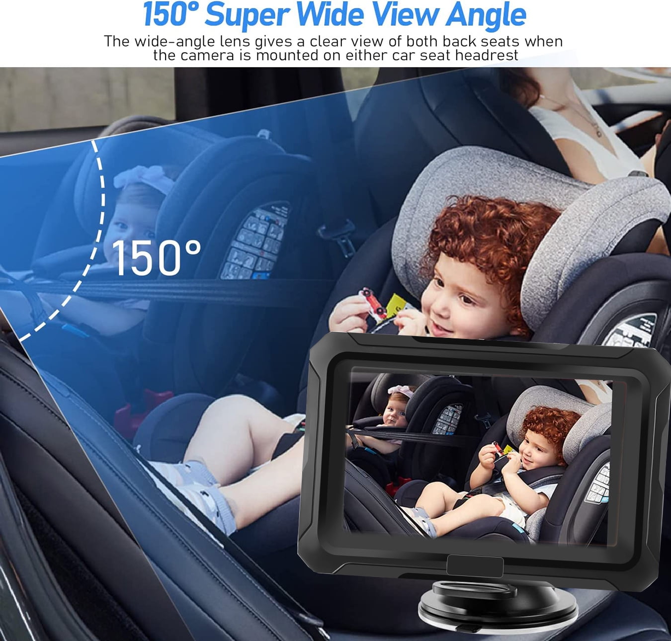 Byseng Baby Car Camera, 4.3" HD 1080P Rear Facing, Car Baby Monitor with IPS LCD, Adjustable