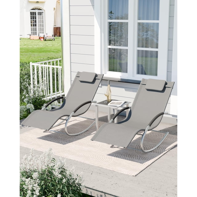 Edtara Ensemble de 3 Chaises Longues de Patio, Fauteuils Inclinables à Dossier Réglable avec Appui-Bras et Table d'Appoint pour Piscine, Balcon Ou Pelouse