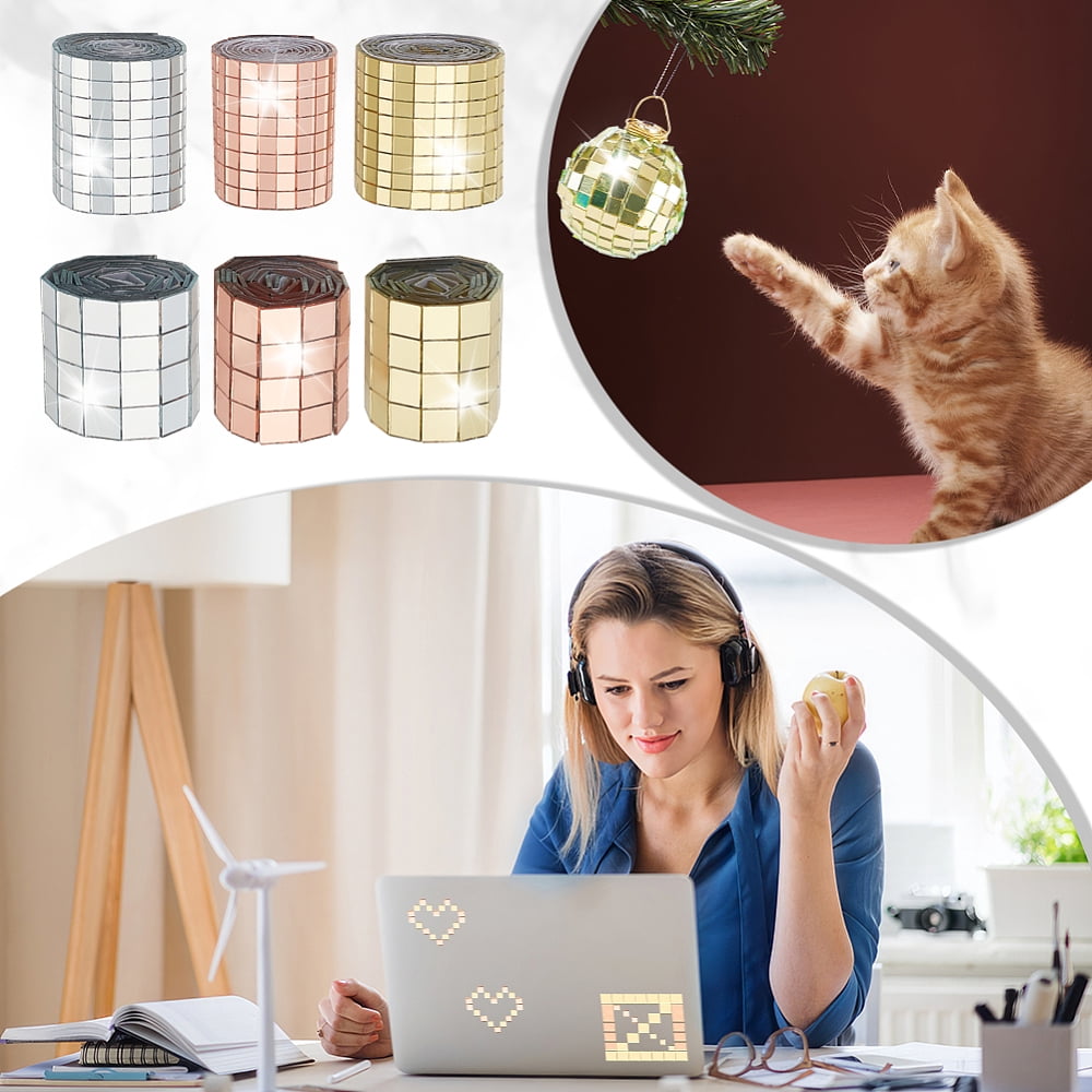 6 Sheets Self Adhesive Mosaic Tiles for Crafts Mixed Color Real Glass Cabochons Mosaic Tiles for DIY Craft Decoration Disco Ball Sliver Hat Cups DIY