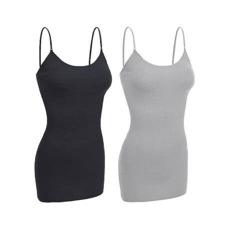 

Essential Basic Women Basic Built In Bra Spaghetti Strap Cami Top Tank - 2 Pk H Charcoal H Gray S