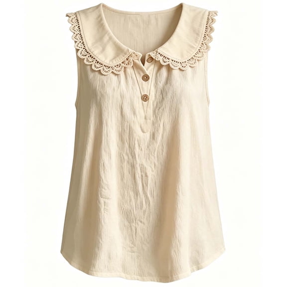 Collared Button Tank Top Women Lace Fashion Loose Sleeveless Casual Blouse Summer Outdoor Boho Shirt Tank Top