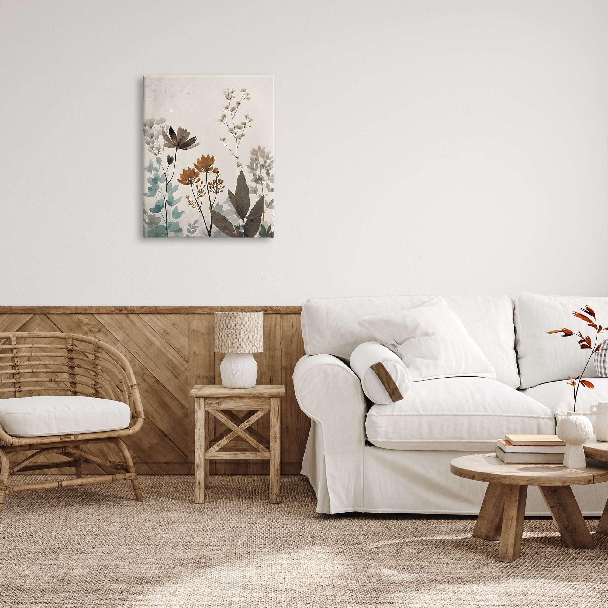 Stupell Industries Soft Beige Botanicals Botanical & Floral Painting Gallery Wrapped Canvas Art Print Wall Art, 24 x 30