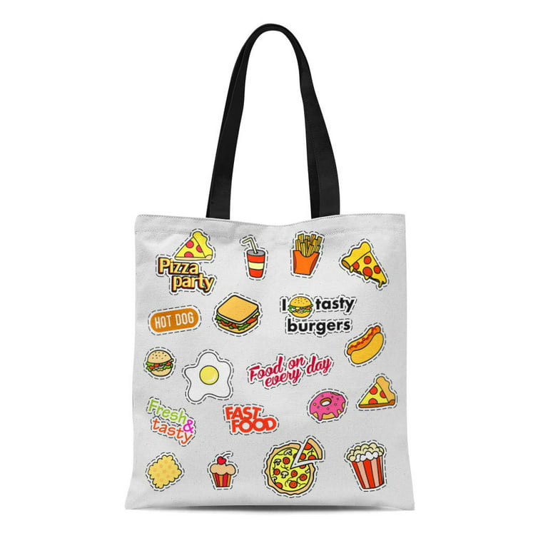 SIDONKU Canvas Tote Bag Patch Badges Fast Food Pins and Notes
