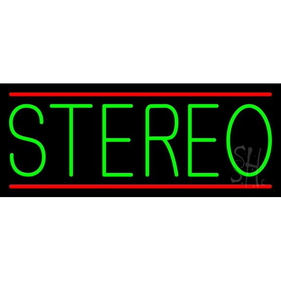 Green Stereo Block Red Line 2 LED Neon Sign 10" Tall x 24" Wide - inches Black Square Cut Acrylic Backing, with Dimmer - Premium built indoor Sign for Studio, Club, Décor, Event, Storefront.