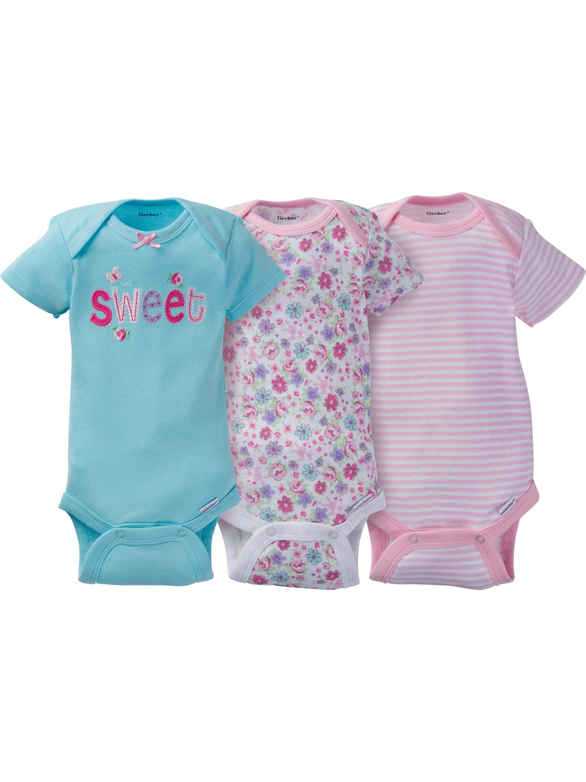 Gerber Baby Girl Onesie Bodysuit Short Sleeve 3 Pack ~ Size 3-9 Month ~ Pink