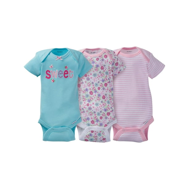 Gerber Newborn Baby Girl Assorted Short Sleeve Onesies Bodysuits, 3