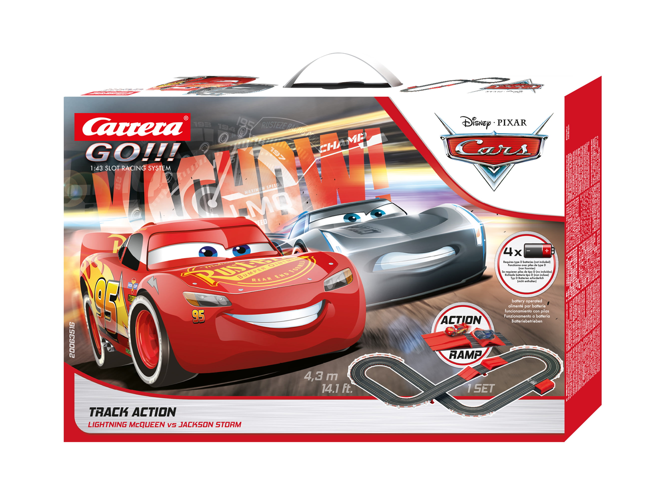 Carrera GO!!! Battery Operated Disney Pixar Cars Track Action Slot Car Race  Track Set With Jump Ramp 