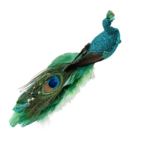 Realistic Peacocks Ornament With Golden Glitters Feathered For Christmas Tree Home Garden Decorations