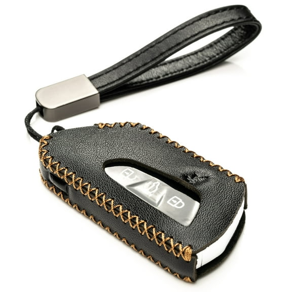 Vitodeco Genuine Leather Smart Key Fob Case Compatible with Volkswagen MK8 Golf GTI, ID4, Atlas (4-Button, Black)