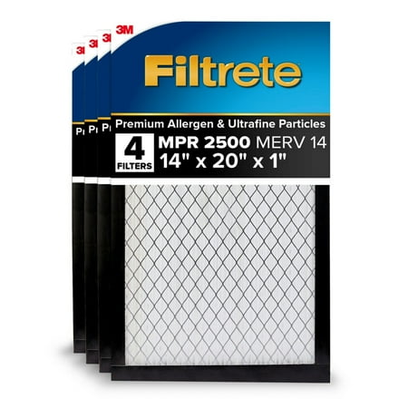 Filtrete 14x20x1 Air Filter  MPR 2500 MERV 14  Premium Allergen and Ultrafine Particles  4 Filters
