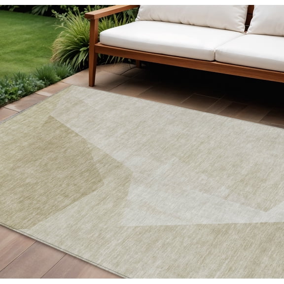HomeRoots 582881 8 x 10 ft. Abstract Washable Indoor & Outdoor Rectangle Area Rug, Beige, Khaki & Taupe