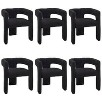 Guyou Modern Boucle Dining Chair Set of 6, Sherpa Upholstered Barrel Chair, Comfy Armchair with Open Backrest, Vanity Side Chair Accent Chair for Living Room Bedroom Dining Room, Black