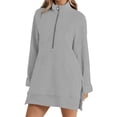thumbnail image 2 of Gray Womens Tops Women'S Solid Color Half Zipper High Neck Long Sweatshirt Fashionable and Simple Slit Loose Pocket Sweatshirt Fall Outfits for Women 2025, 2 of 6