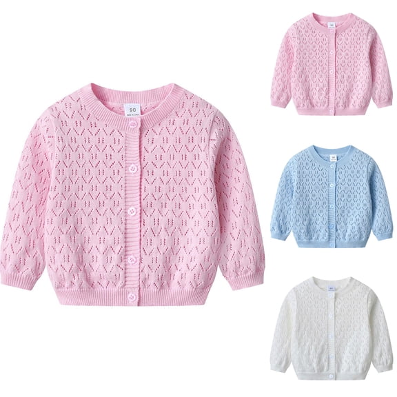 Xudanell Baby Girls Cardigan Sweater Infant Toddler Knit Button Up Jacket Newborn Lace Trim Outfit Cotton Tops