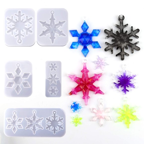 SAVITA 5Pcs Snowflake Silicone Molds Epoxy Resin Casting Mold for DIY Craft Necklace Earrings Pendants Wedding Christmas Decoration