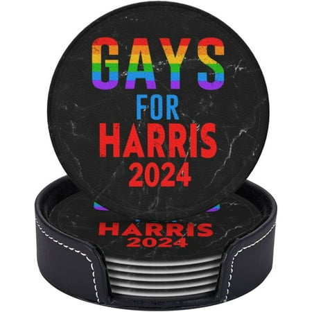 

Gays for Kamala Harris 2024 Funny Coasters Profile Novelty Leather Coaster Set - 6 Pcs Leather Coasters with Holder for Home Decor and Office