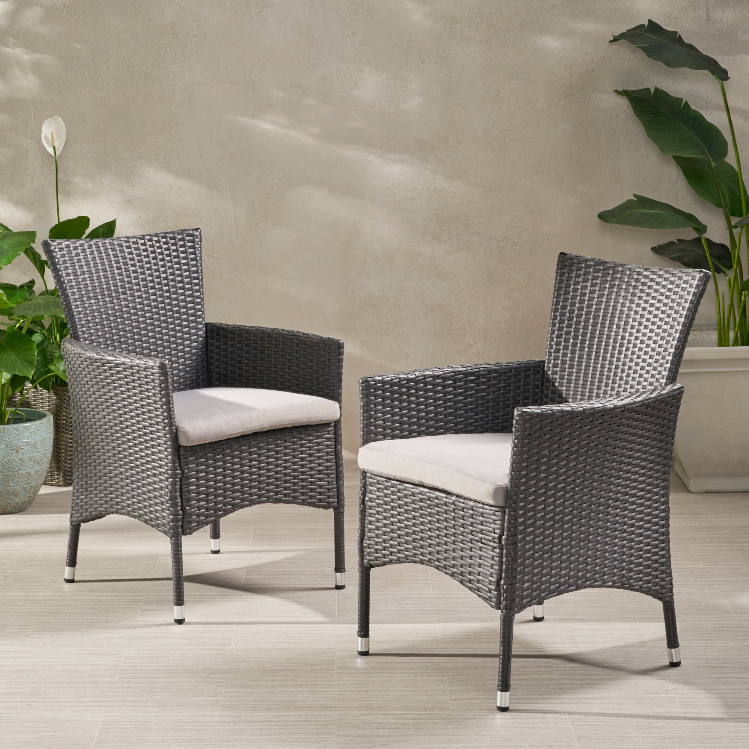 Outdoor Stainless Steel Frame Dining Chair Set of 2, Stable Leisure Seats for Patio Garden, Silver