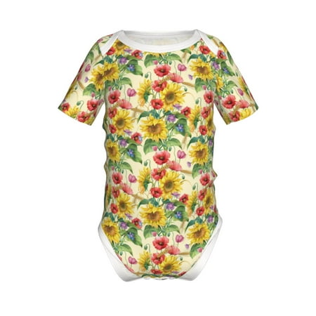 

Adobk Sunflower Cornflower Poppy Print Baby Climbing Clothes Jumpsuit Rompers Classic Rompers Child Short sleeve Bodysuits-2 Years