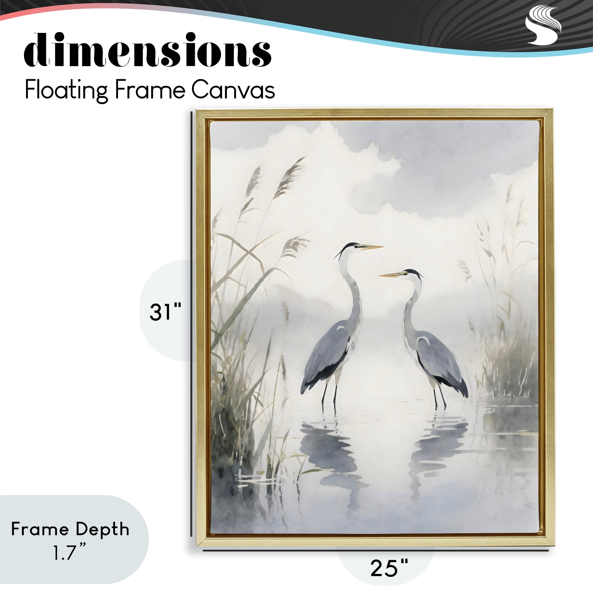 Stupell Industries Serene Wetlands Heron Reflections Gold Framed Floater Canvas Wall Art, design by Creative Studio