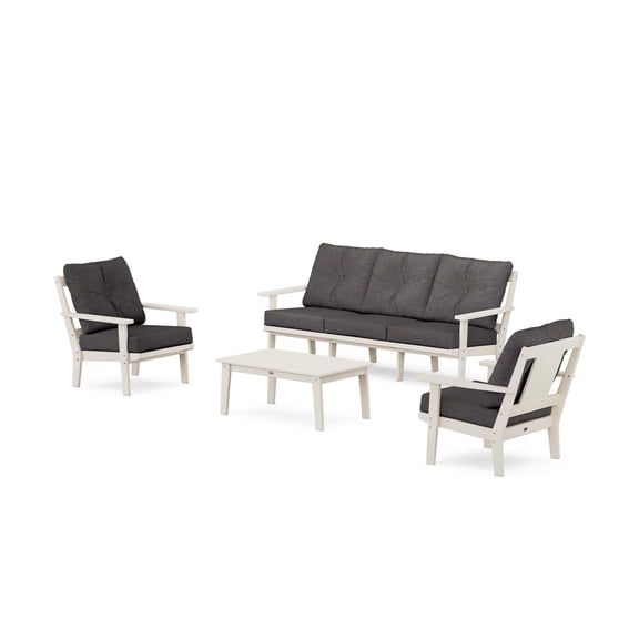 POLYWOOD Prairie 4-Piece Deep Seating Set with Sofa in Sand / Ash Charcoal