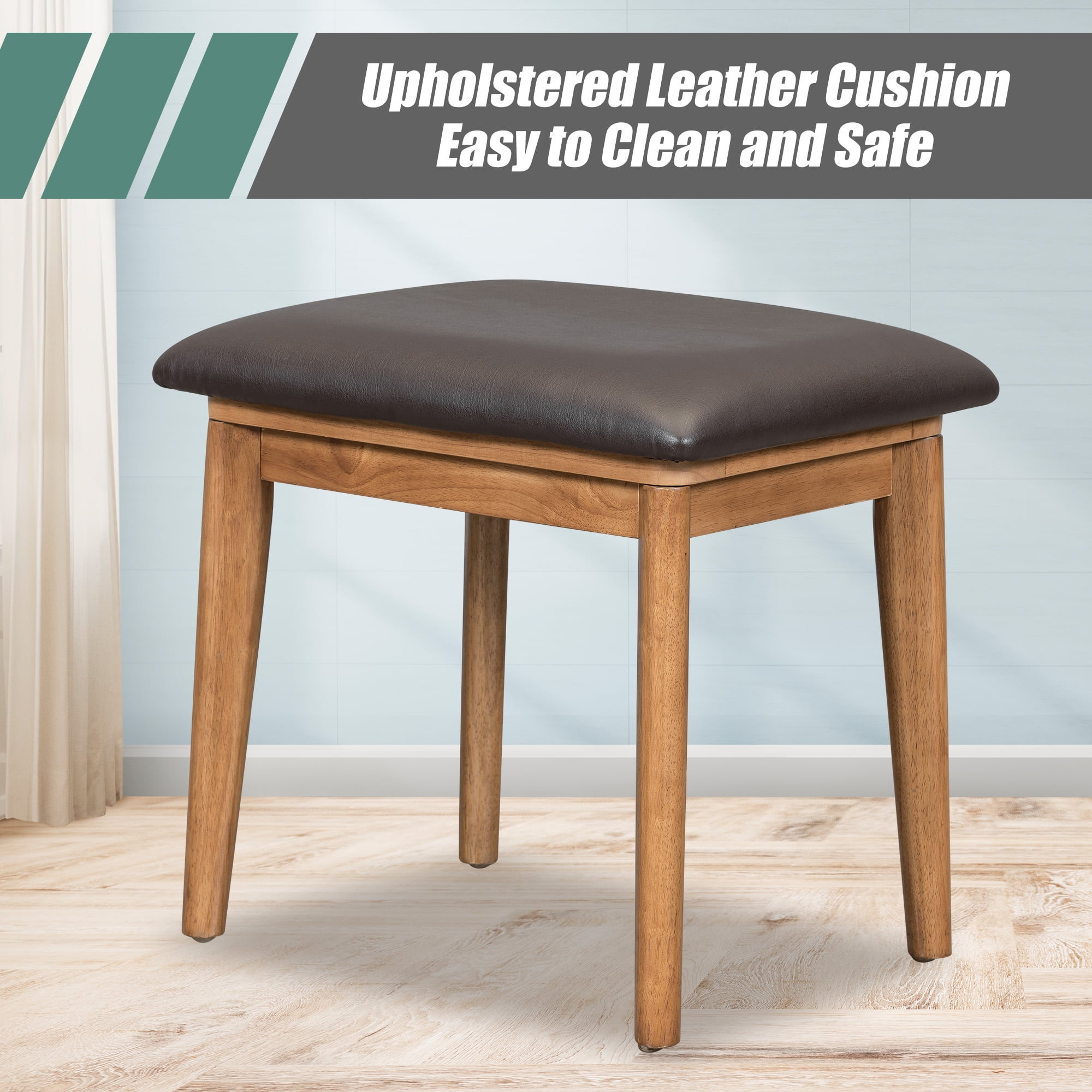 Makeup Vanity Table, With Flip Top Mirror Stool And 3 Drawers, Solid Wood Dressing Table, Rattan Design Upholstered Stool For Bedroom, Brown