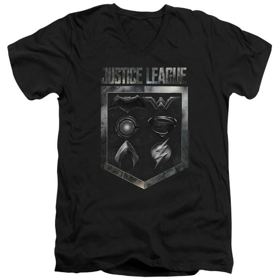 Justice League Movie - Shield Of Emblems - Slim Fit V Neck Shirt - X-Large