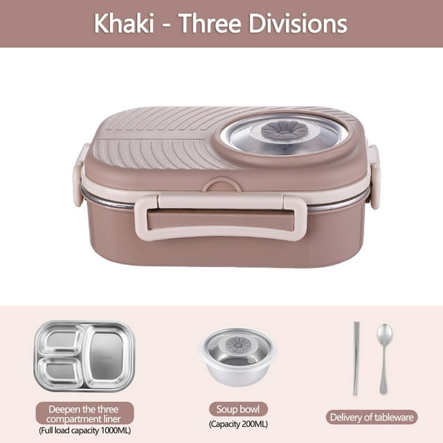 Boovnll Bento Box, Stainless Steel Lunch Box Office Worker Student Lunch Box Sealed Lunch Box with Soup Bowl Student Tableware Compartment Insulation Lunch Box, Bento Box Adult