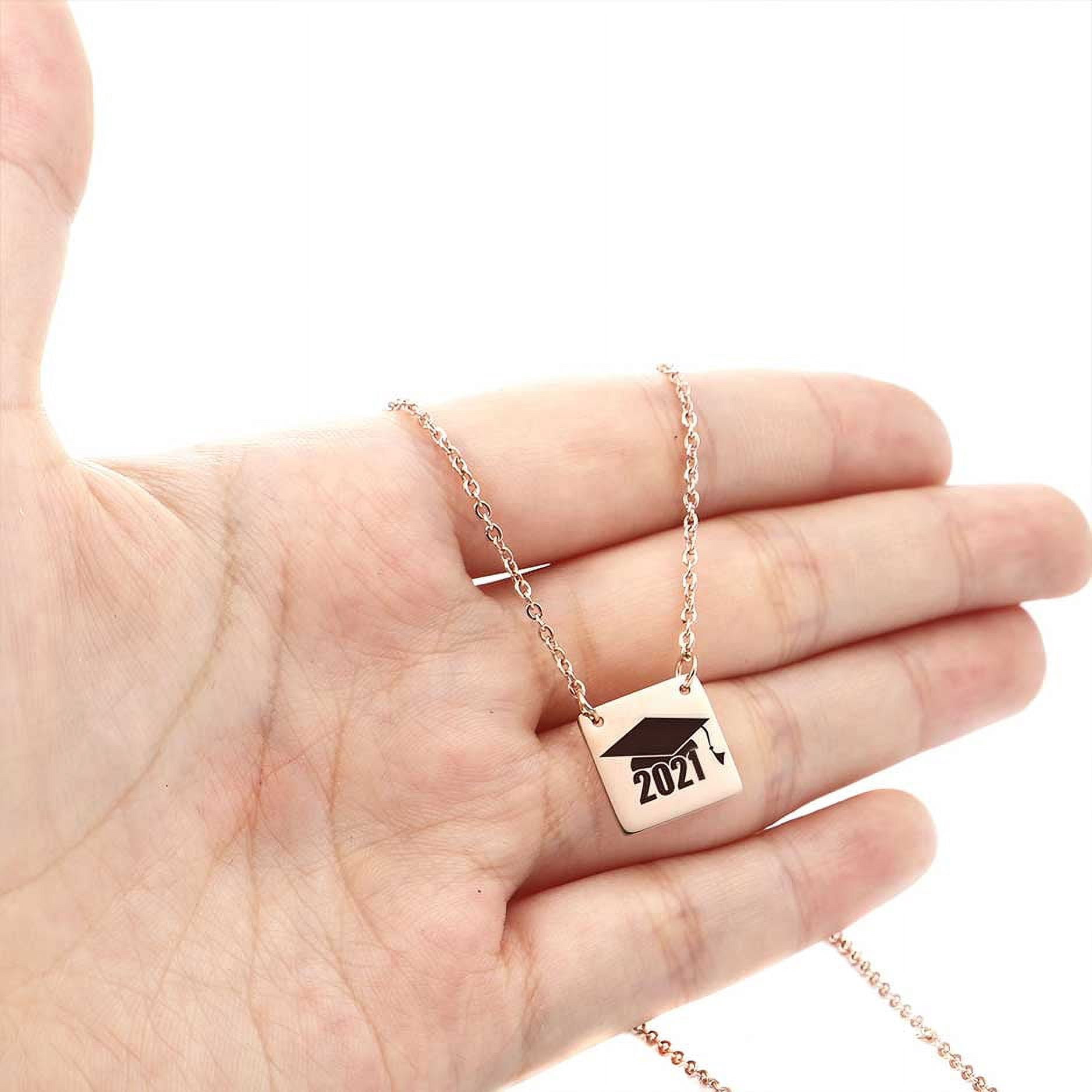Anavia College Graduation Gift for Her - High School 2021 Graduation Gifts for Daughter - Stainless Steel Engraved Bachelor Cap Necklace