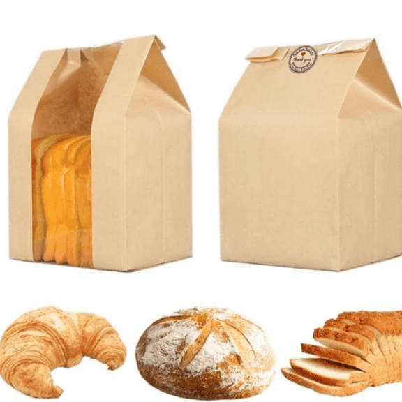 25 Packs Large Paper Bread Bags for Homemade Bread, Kraft Paper Bakery Bags with Window for Sourdough Toast Packing Storage, Baked Loaf Gifting Bag Bonus Label Seal Stickers 12.6x8.3x4.0 inch