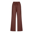 thumbnail image 4 of SELONE Summer Pants for Women Brown Plus Size Lounge Pants Cotton Linen Elastic Waist Full Length Trouser Loose Casual Long Beach Pants Drawstring Solid Straight Lightweight L Tall Breathable Clothes, 4 of 6