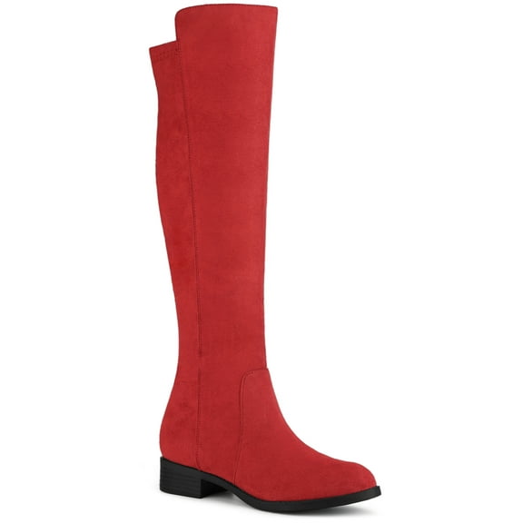 BLISSFUL STEP Women's Knee High Boots Chunky Heel Faux Suede Fall Winter Boots Red 6