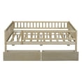 thumbnail image 3 of Bellemave Full Daybed with Storage and Fence, Wooden Full Size Platform Bed with Rails and 2 Drawers, Low Loft Bed Frame for Teens (Natural), 3 of 7